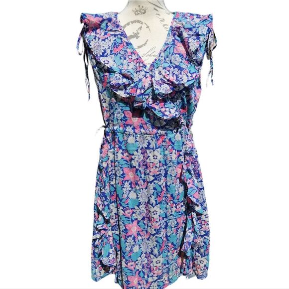 Banjanan NWT Wo Sylvie Floral Ruffled Mini Dress in Annas Wild Garden Size Small - Picture 2 of 10